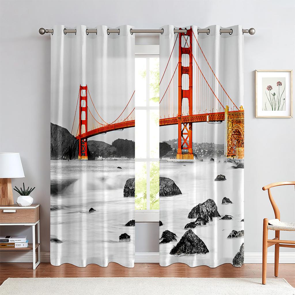 Urban Architecture 3D Printed Curtains Street View Modern Industrial Style Living Room Floor-To-Ceiling Windows Custom Curtains