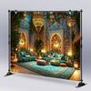 An Elegant Moroccan Lantern Scene Background - Polyester Fiber, Multi-functional, with Complex Blue, Gold and White Patterns