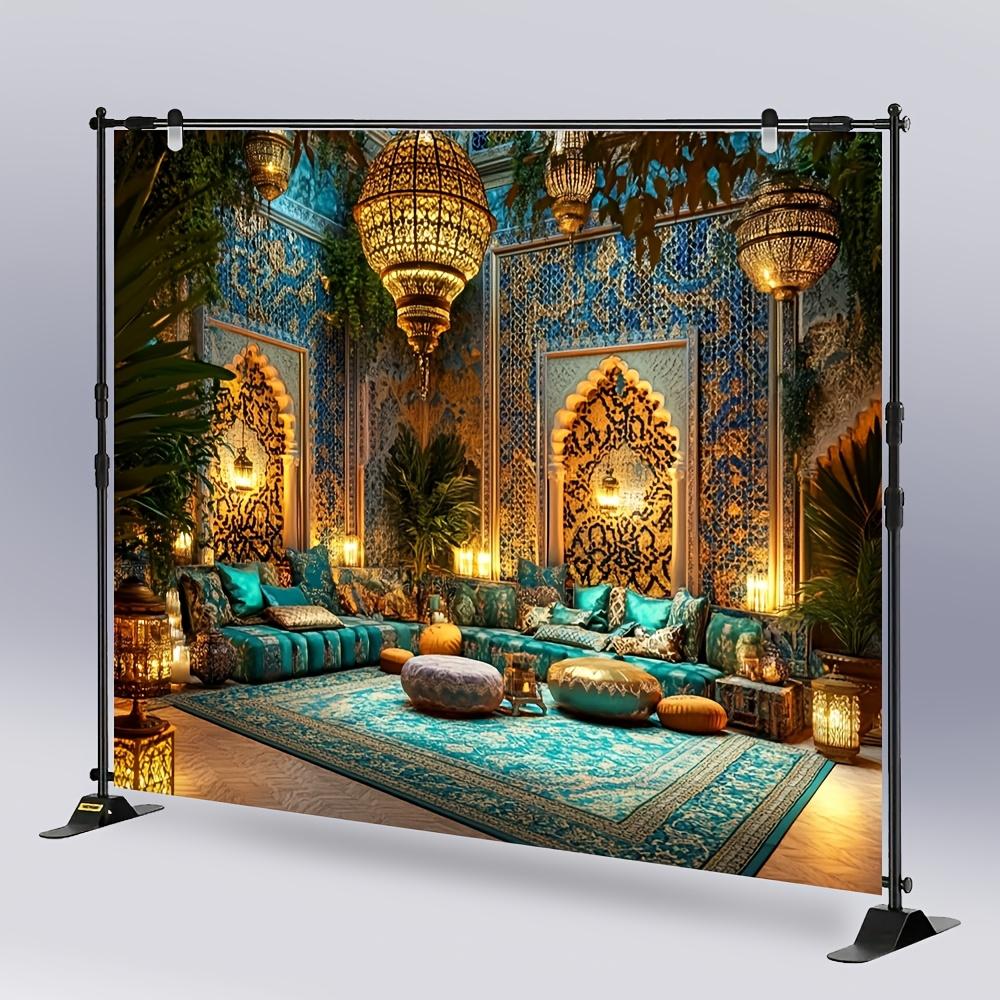 An Elegant Moroccan Lantern Scene Background - Polyester Fiber, Multi-functional, with Complex Blue, Gold and White Patterns