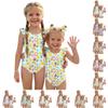 Girls One Piece Swimsuit Summer Hawaiian Print Sleeveless Ruffle Shoulder Beach Swimwear Casual Fit