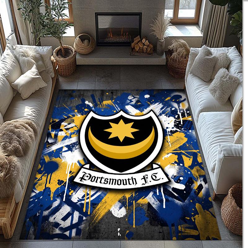Tappeto Morbido Area Rug con Motivo Calcio Portsmouth FC Antiscivolo Tappeto per Pavimento Interno Tappetino Decorazione Sportiva per Camera da Letto