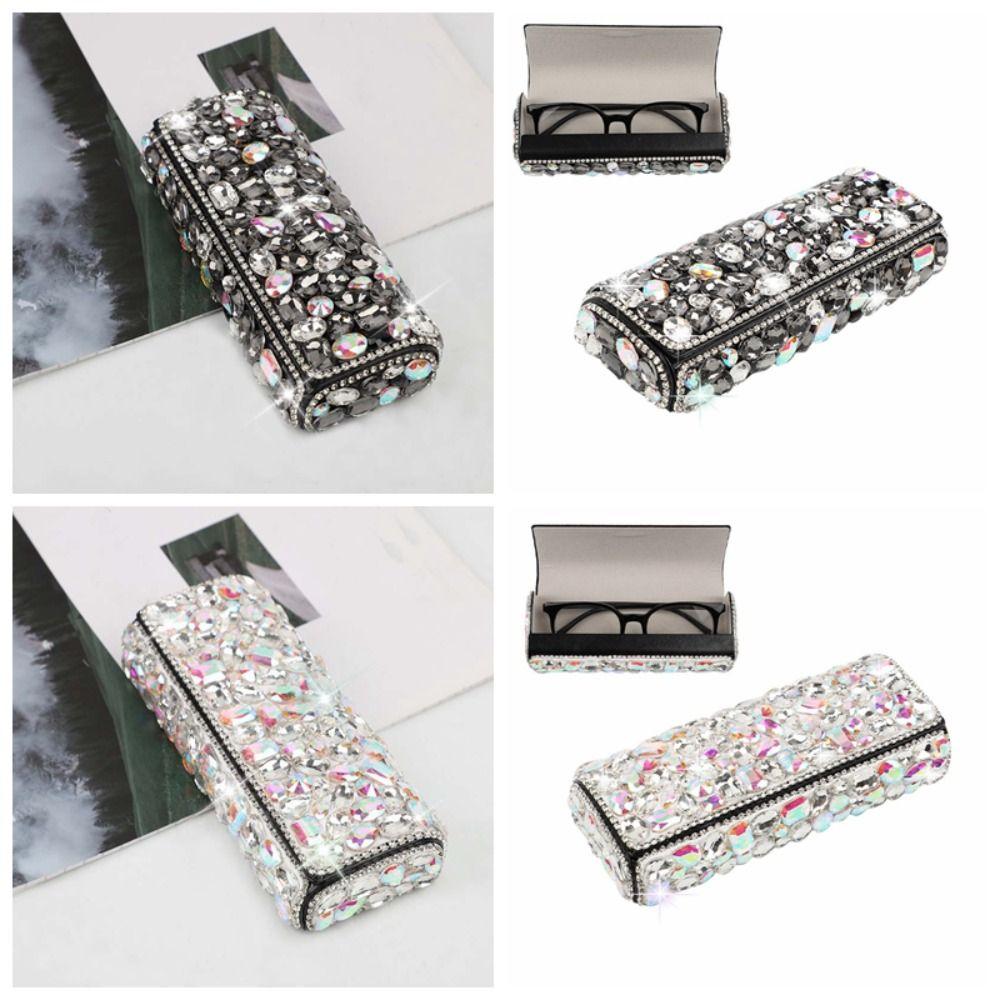 Shiny Rhinestone-inlay Glasses Case Leather Sunglasses Protective Case  for Gifts