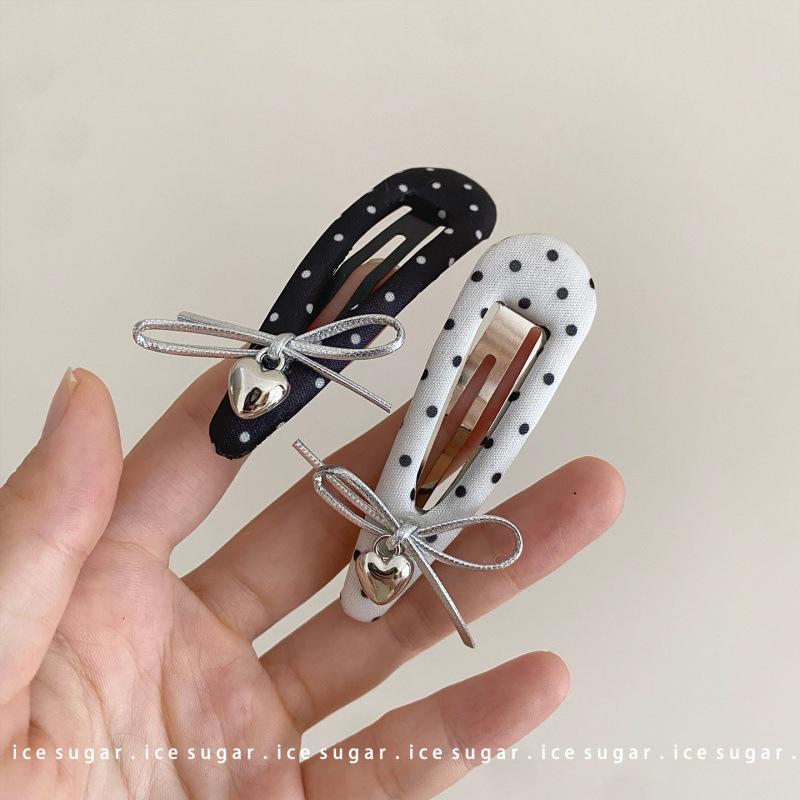 Hochwertige französische Satin-Punkte-BB-Klammer – Retro-Stil-Pony-Haarnadel für Damen