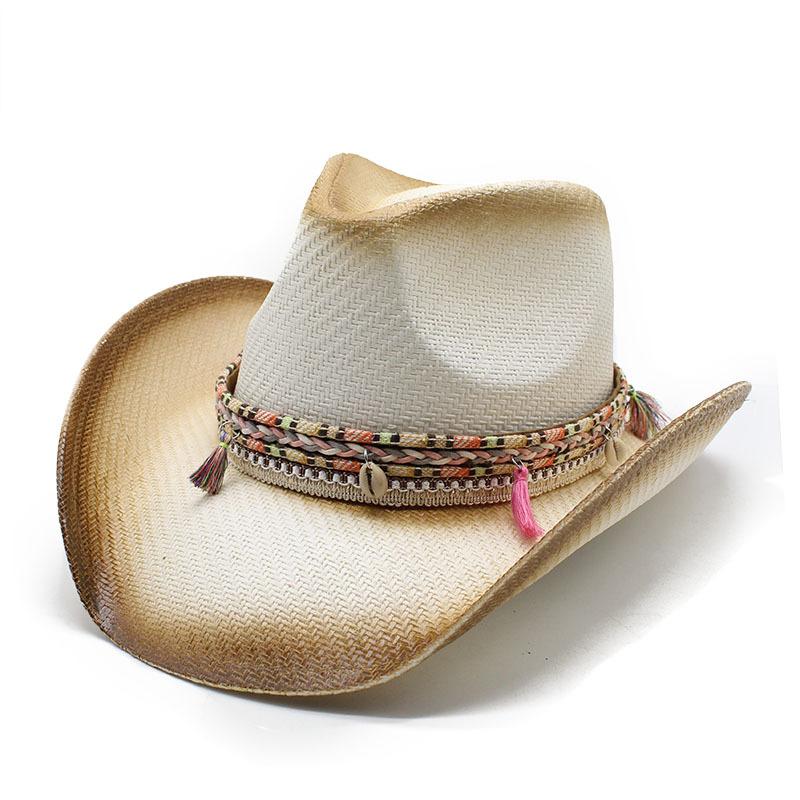 Cowboy Hat Beach Summer Hat Men'S And Women'S Panama Straw Hat Top Hat American Western Cowboy Hat