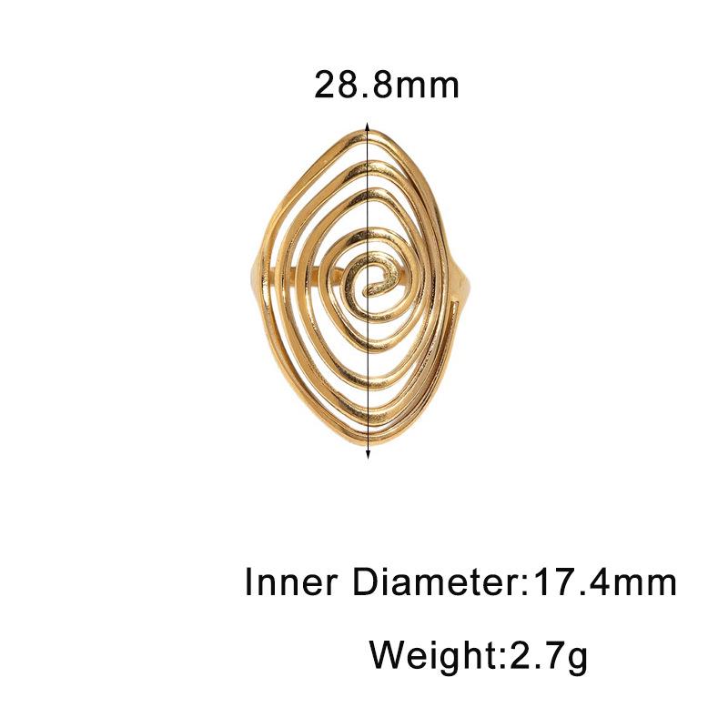 Stainless Steel Gold-Plated Geometric Spiral Open Ring - Non-Fading, Simple Titanium Steel Design.