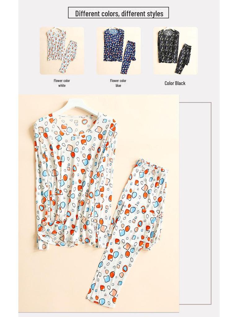 Tangge Silk Autumn/Winter Warm Printed Knitted Underwear Set