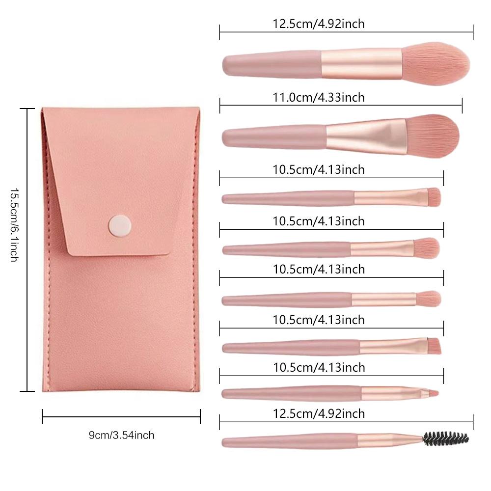 8pcs Pink Professional Makeup Brushes Set Soft Synthetic Bristles With Travel Case For Blush&Eyeshadow Cartoon Animal Pattern
