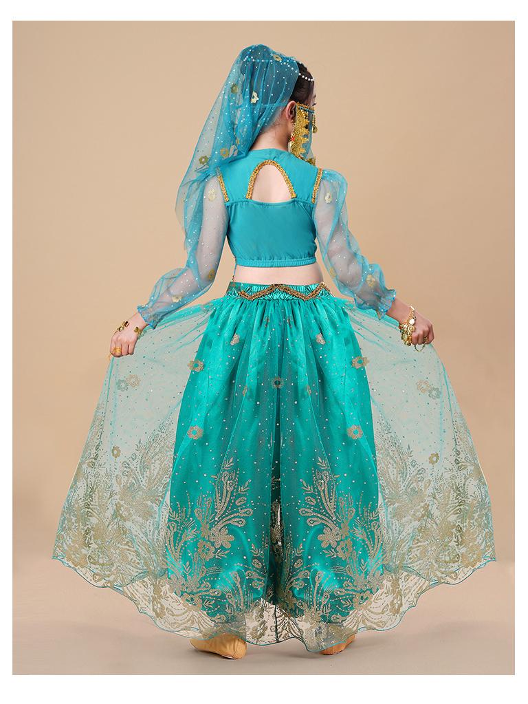 Costum de dans popular Prințesa Jasmine 2025 pentru copii mici - Set exotic stil Dunhuang pentru spectacol pe scenă