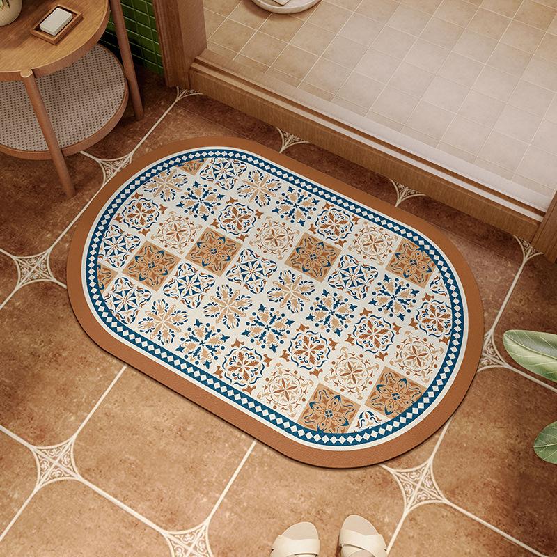 

Retro Style Plaid Absorbent Bathroom Floor Mat Toilet Toilet Non-Slip Soft Diatom Mud Bath Room Foot Mat 40 * 60Cm [small apartment]