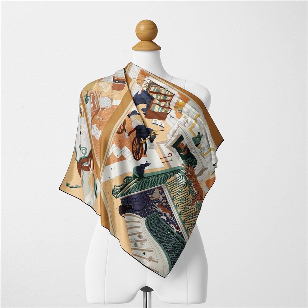 Twill Silk Scarf Woman Mystery of 24 Print Square Scarves Wraps Bandana Small Hijab Silk Foulards Tie Headband Neckerchief 53CM
