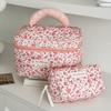 Fashion Pink Flower Women's Clutch Bag Toiletry Makeup Tool Storage Pouch Portable Tote Travel Quilting Cosmetic Bag Handbag