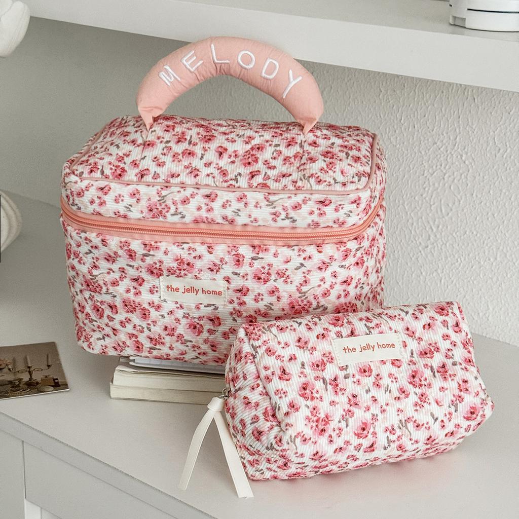 Fashion Pink Flower Women's Clutch Bag Toiletry Makeup Tool Storage Pouch Portable Tote Travel Quilting Cosmetic Bag Handbag