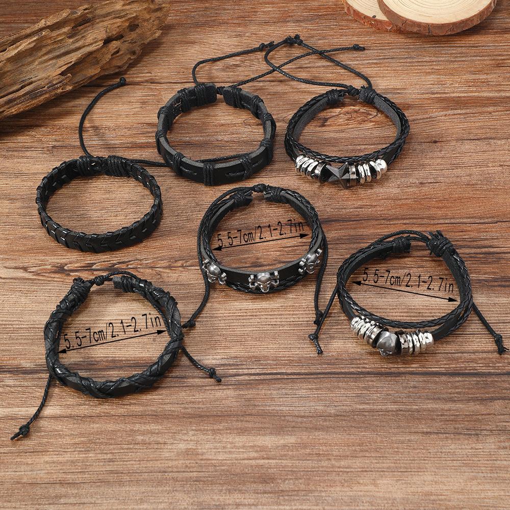 Foreign Trade Direct Supply Multi-color Alloy Skull Woven Leather Jewelry Men's Multi-layer Hand-woven Bracelet