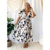 Damen Sommer Neue Modelle V-Ausschnitt Puffärmel Taille Schlank Großes Schwingkleid Bedruckte Kleider