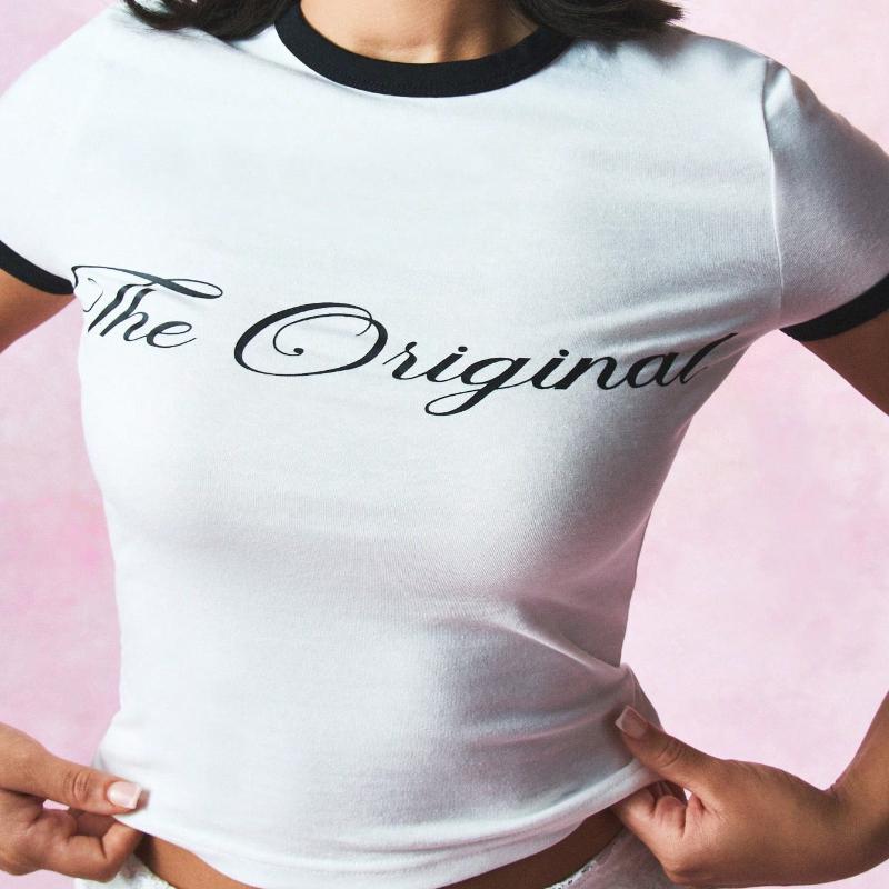 Europäisches und amerikanisches Sommer Kurzarm bedrucktes Buchstaben Rundhals sexy Y2K Slim Fit Top T-Shirt