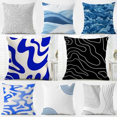 MMinimalist Wave Lines Cushion Cover Pillow Case Soft Friendly Fabric  Concealed Zipper