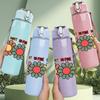 1PC Retro Daisy Flower Doodle Cluster Art 750ml Color Plastic Sports Water Bottle Leakproof Flip Straw Lid Suitable for Sports Office Home Use
