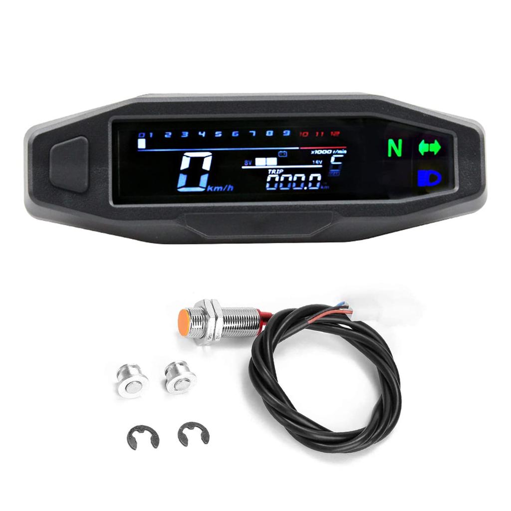 Motorcycle RPM Gauge, LED Display Speedometer Odometer Tachometer Fuel Gauge, Black Plastic+Metal for Most Motorcycle Models (Aiafz5gcgpun-1)