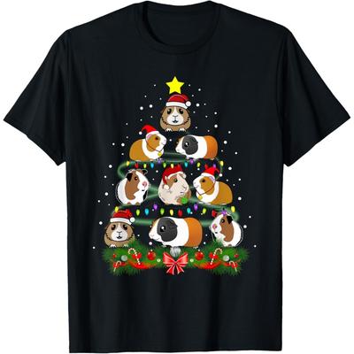 Merry Pigmas 2024 Funny Christmas Tree Xmas Light Guinea Pig T-Shirt