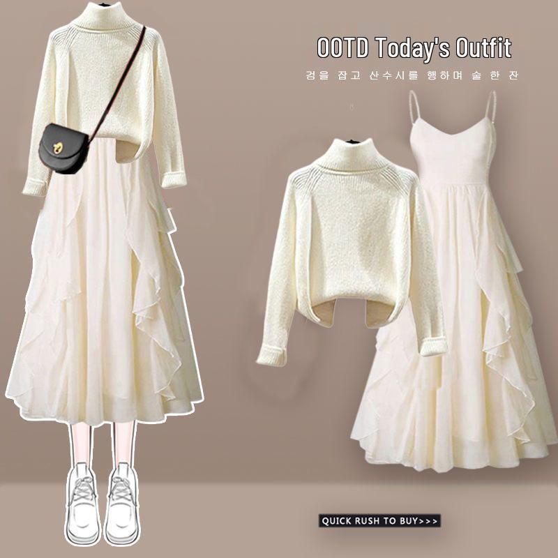 Женский рождественский красный свитер и платье-комбинация - Облегающий двухпредметный осенне-зимний наряд M (80-100 lbs)