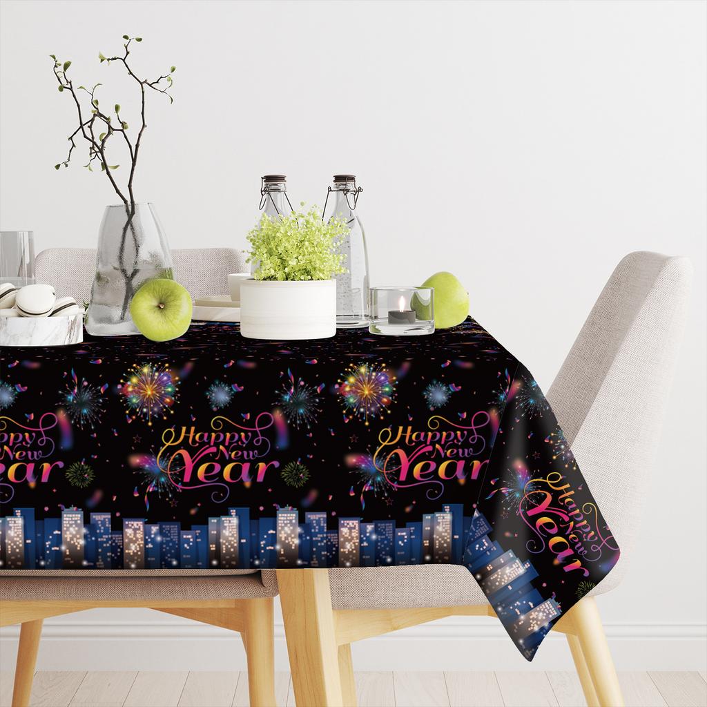 New Year'S Theme, Disposable Pe Tablecloth, New Year'S Thickened And Durable, Suitable For Party/Picnic/Household