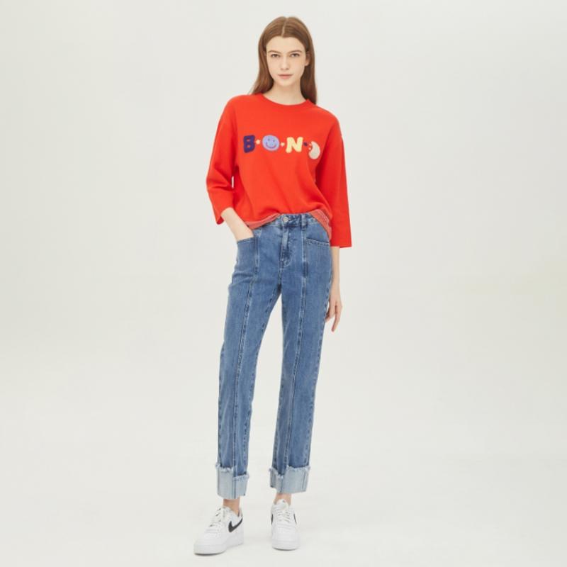 Pantaloni din denim cu croială turn-up Benetton Balance Badp14311 în