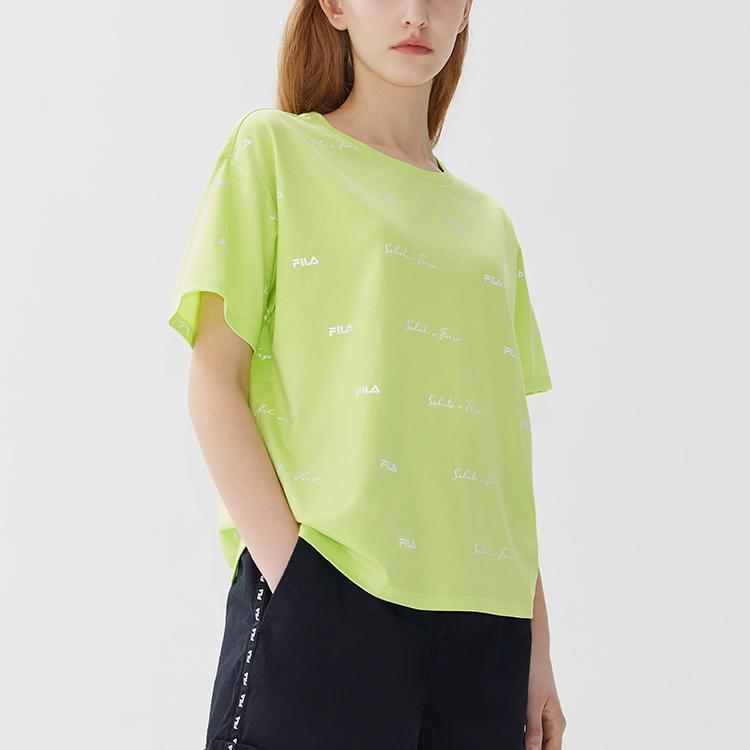 Fila Logo Print Fashion Trendy Casual Loose Round Neck Short Sleeve T-Shirt Women T-Shirt Bright-Liquid-Green F11W128156FLG