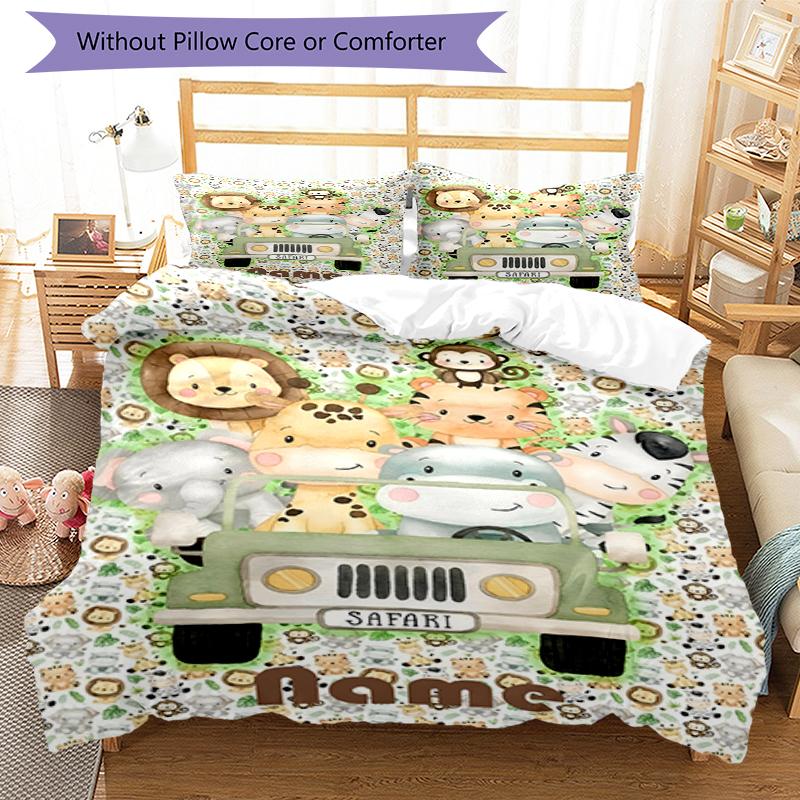 3pcs Custom Name Animals Bedding Set Duvet Cover Closure Includes 1 Duvet Cover & 2 Pillowcases, Soft and Comfortable for All Seasons.