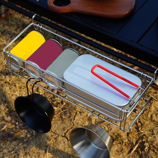 Folding Hanger Compact Foldable Stainless Steel Outdoor Picnic Table Organizer Storage Basket BBQ Accessories