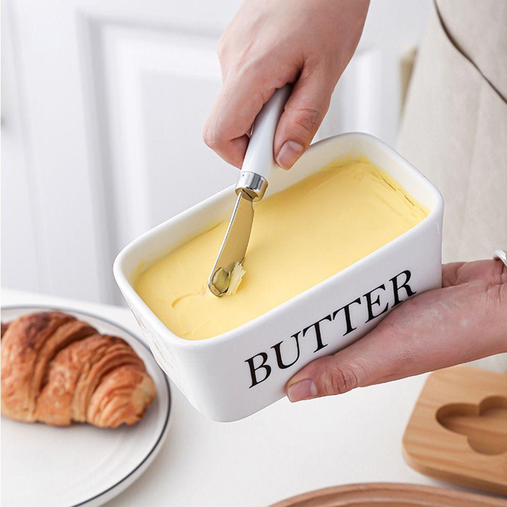 High-quality Ceramic Butter Box with Round Wooden Covers Porcelain Butter Holder Household