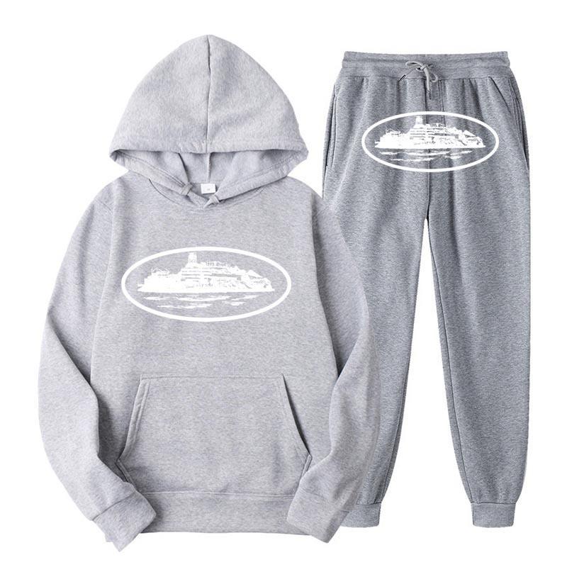 Unisex Hooded Sweatshirt Pants Set With Graphic Print Casual Sportswear