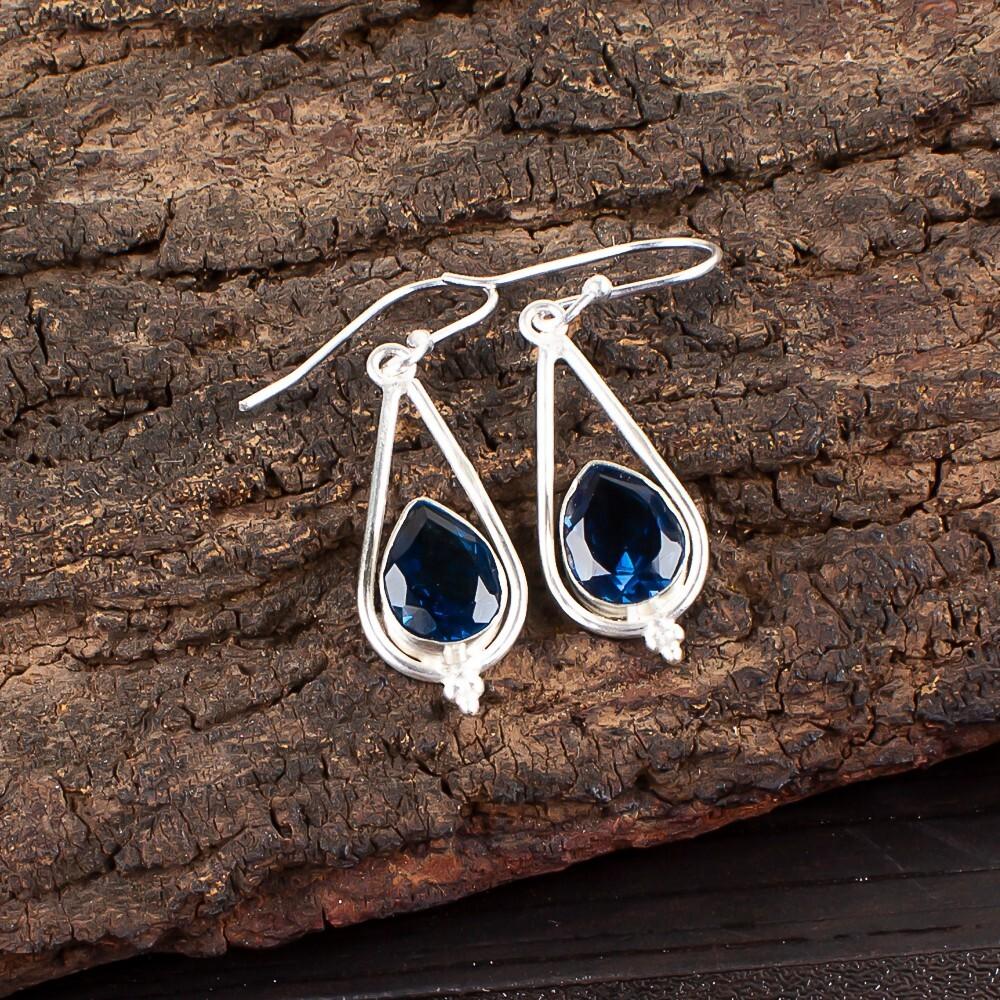 

Подарок на годовщину Лондонский голубой топаз Драгоценный камень 925 Стерлинговое серебро Ювелирные изделия Серьги EE-14-6