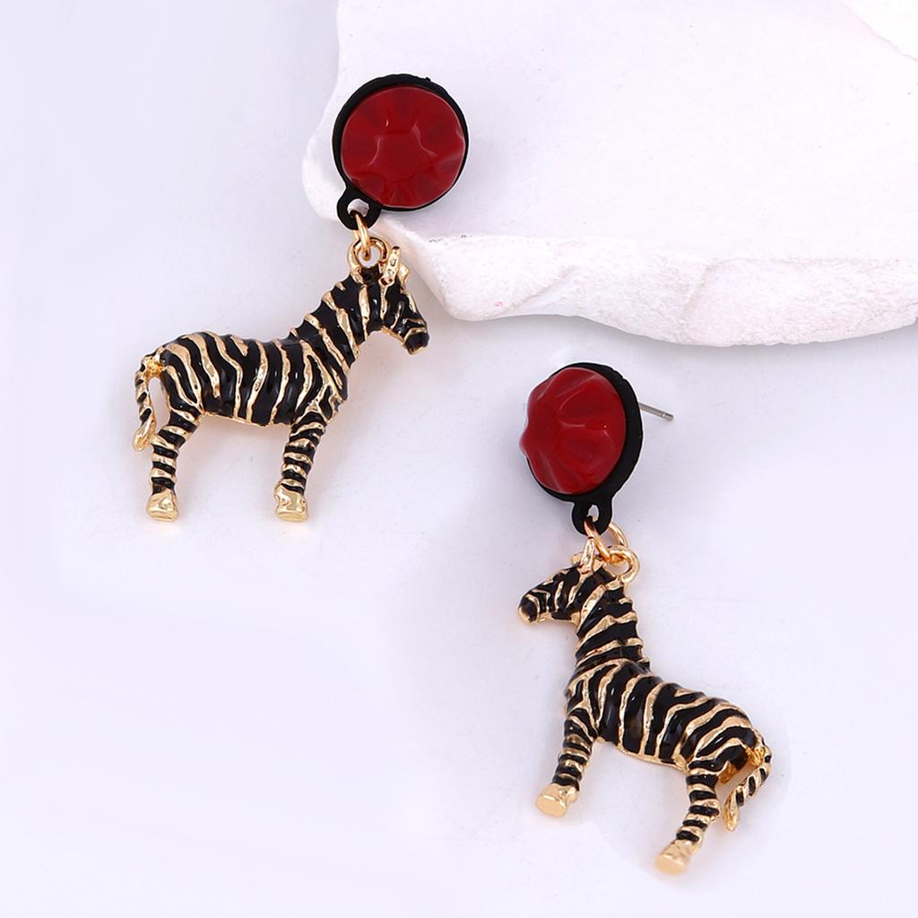 ZA Cross-border Personalized Trend Alloy Dripping Oil Animal-shaped Zebra Pendant Round Earrings Creative Design Sense Women's Jewelry