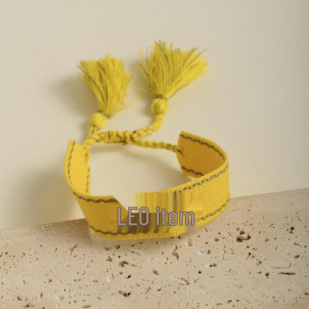 Handmade Constellations Embroidery Bracelet with Ribbon and Tassel