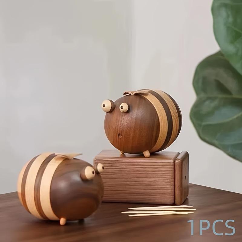1PC bee toothpick box home desktop solid wood toothpick holder creative cute cute decorative ornament jar gift