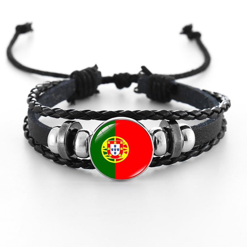 European Cup National Flag Woven Leather Bracelet - Handmade Punk Style