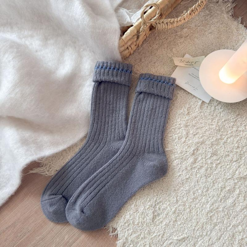 Thick, Warm, Soft and Fluffy Fleece Mid-calf Socks for Autumn and Winter, Solid Color Sweet Pile Socks, Versatile for Women
