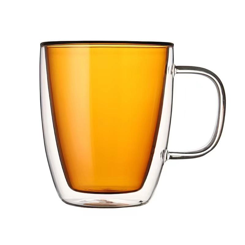 Double-Layer Anti-Scald Color Glass with Handle, Creative Heat-Resistant Cup, Household Coffee Mug, Kawaii Espresso, Ins Style