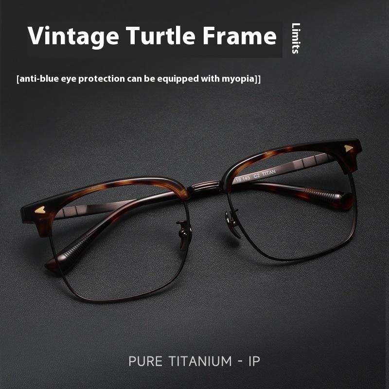 Ultralekkie okulary korekcyjne z czystego tytanu z kwadratową oprawką typu półramka, modne retro stojak 1607