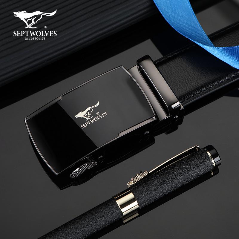 Seven Wolves Men's Classic Leather Belt with Automatic Buckle - Versatile Gift for Business and Casual Wear