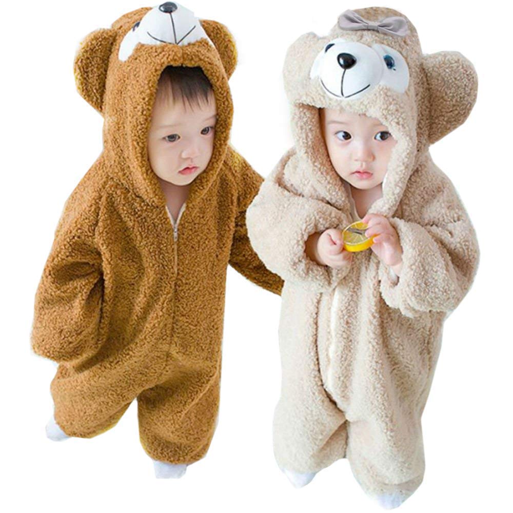 Fluffy Bear Kigurumi Santa Winter Hooded apr1004 Costume, Cosplay, Wear, Unisex, Kids, Baby, Coverall/Romper, (110cm, Beige)