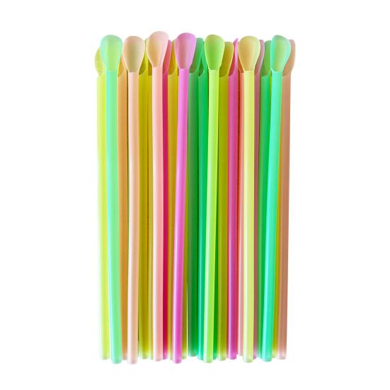 50/100Pcs Spoon Straw for Smoothie, 2 in 1 Disposable Straw with Spoon, Plastic Slush Straw for Milkshake Bubble Tea