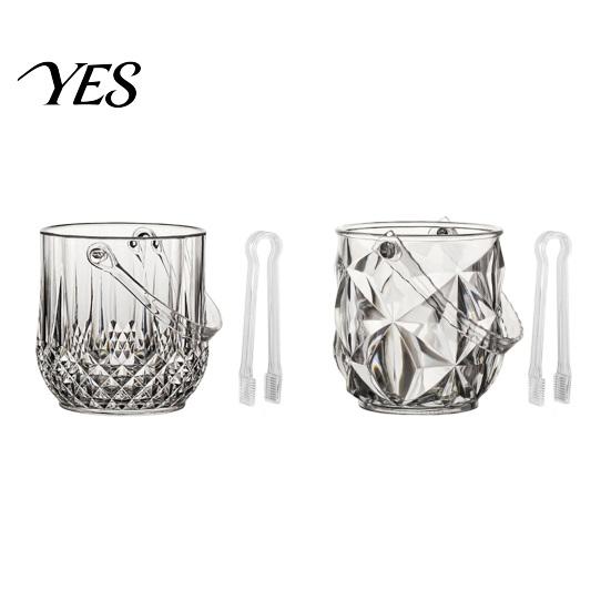 Tragbarer Eiswürfelbehälter mit Griff und Zange, Transparente Diamantschliff-Eiskübel für Bier, Champagner, Wein, Cocktails, Barzubehör Würfelhalter mit Clip