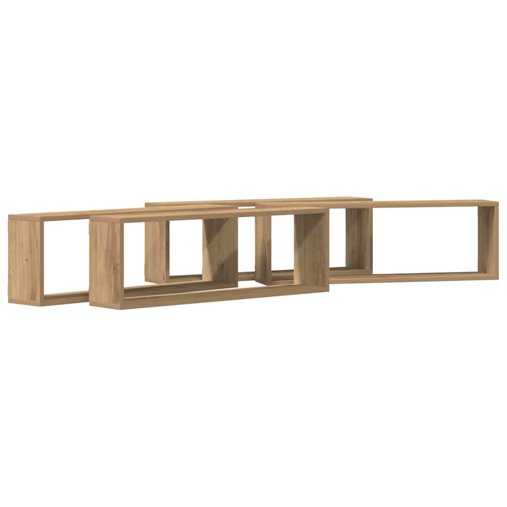 Wall Shelves with Shelf 4 Pcs Rustic Oak Design 80 X 15 X 26 Cm