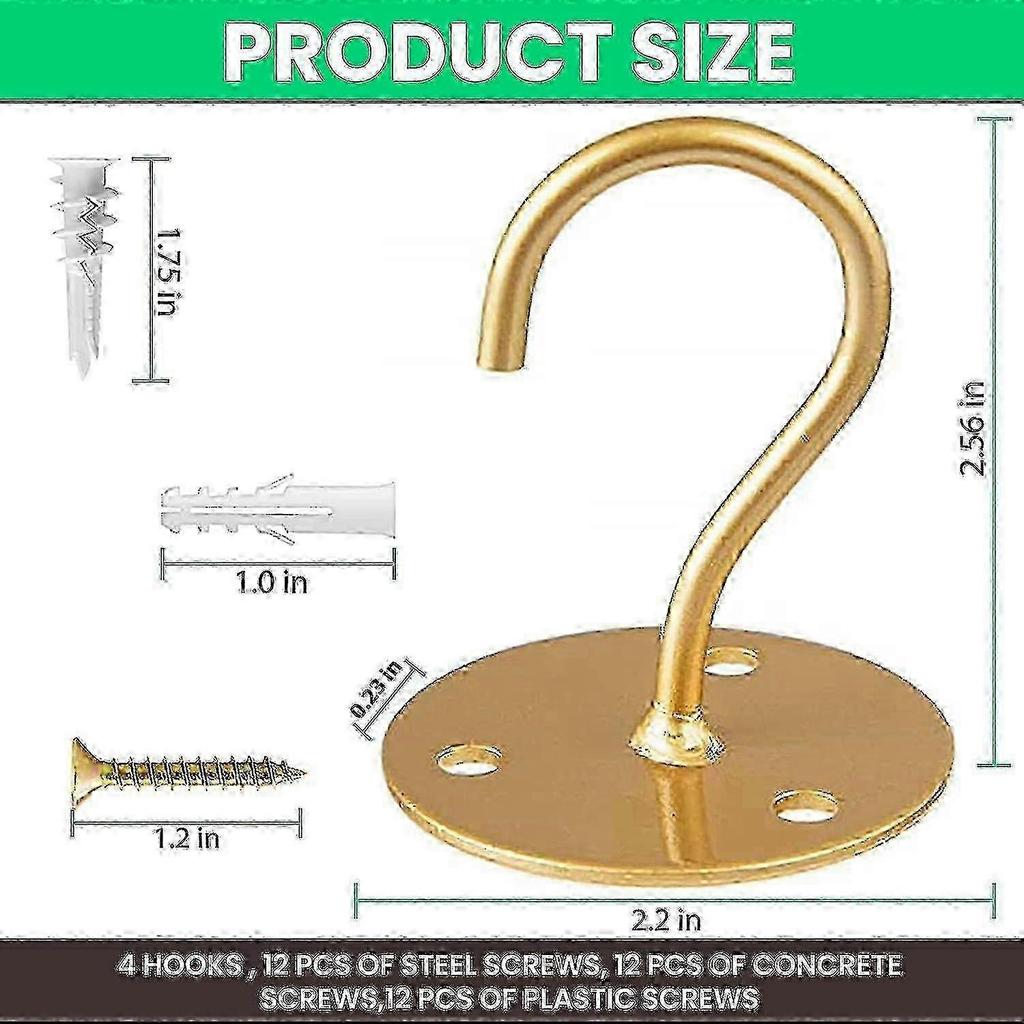 Ceiling Hooks For Hanging Plants- 4pcs 3 Inches Heavy Duty Vinyl Coated, Gold Hanging Hooks For Bird Feeders, Planters And Wind Chimes 25-26