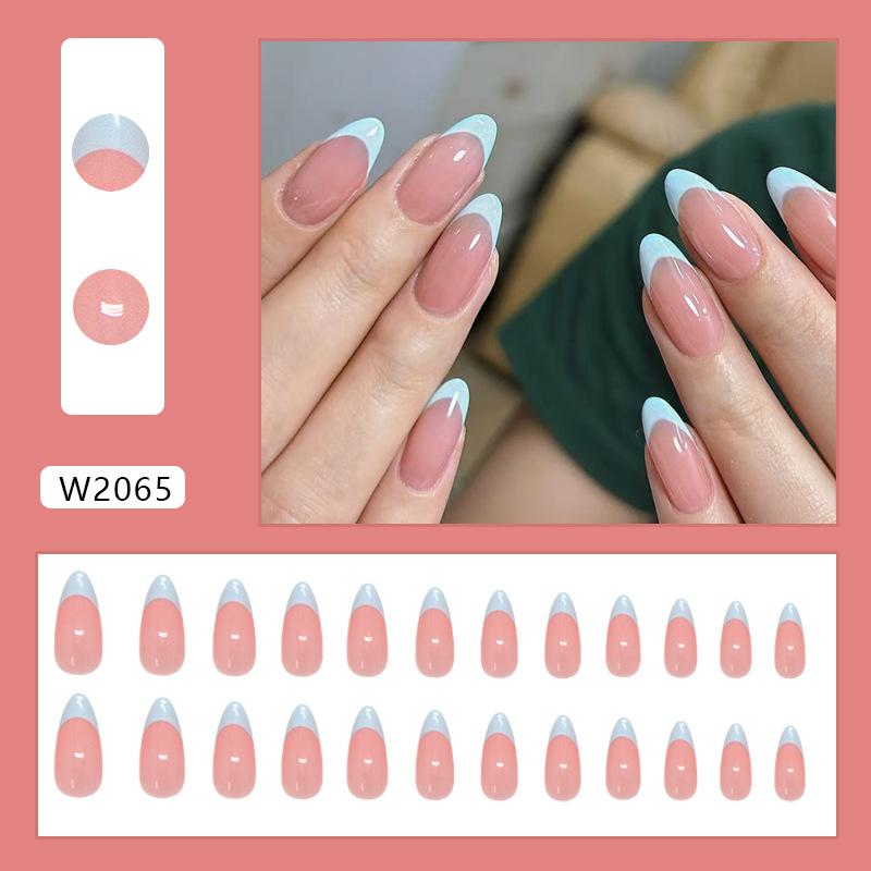 Молочно-голубой французский темперамент простой модный стиль инс съемные накладные ногти 24 штуки
