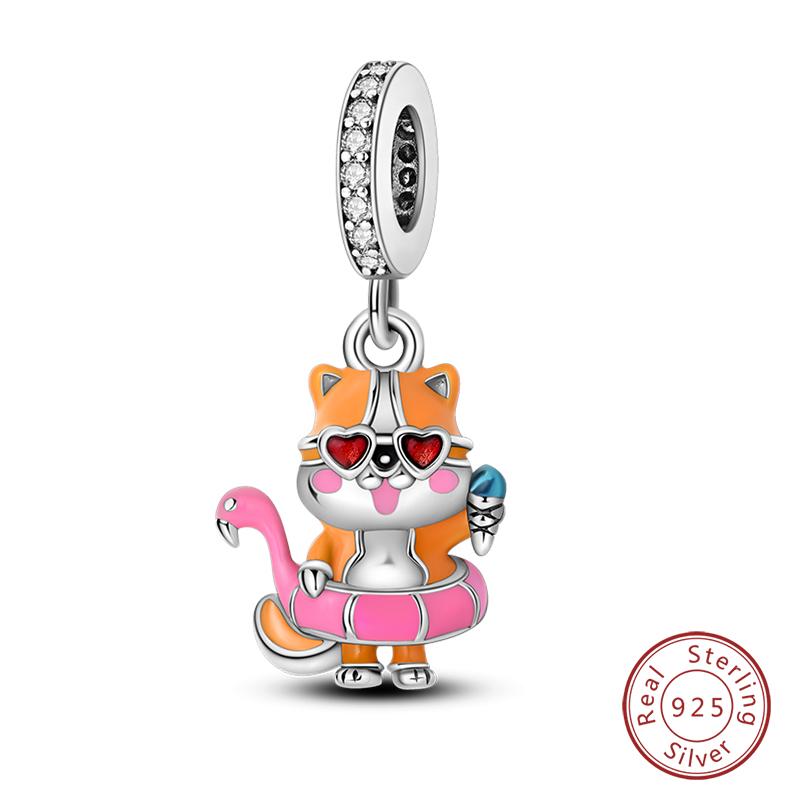 Fashion Copper Vacation Surfing Cats Cute Pink Rabbit Animal Charms Pendants Fit Qikaola Bracelets Fine Diy Jewelry