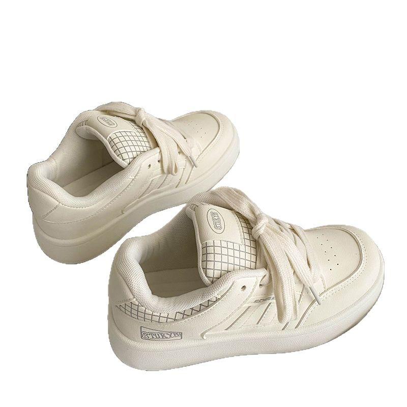 High Value Thick Baseplate Shoes Women's Spring New Lightweight and Versatile Student Sports Bread Shoes White Shoes