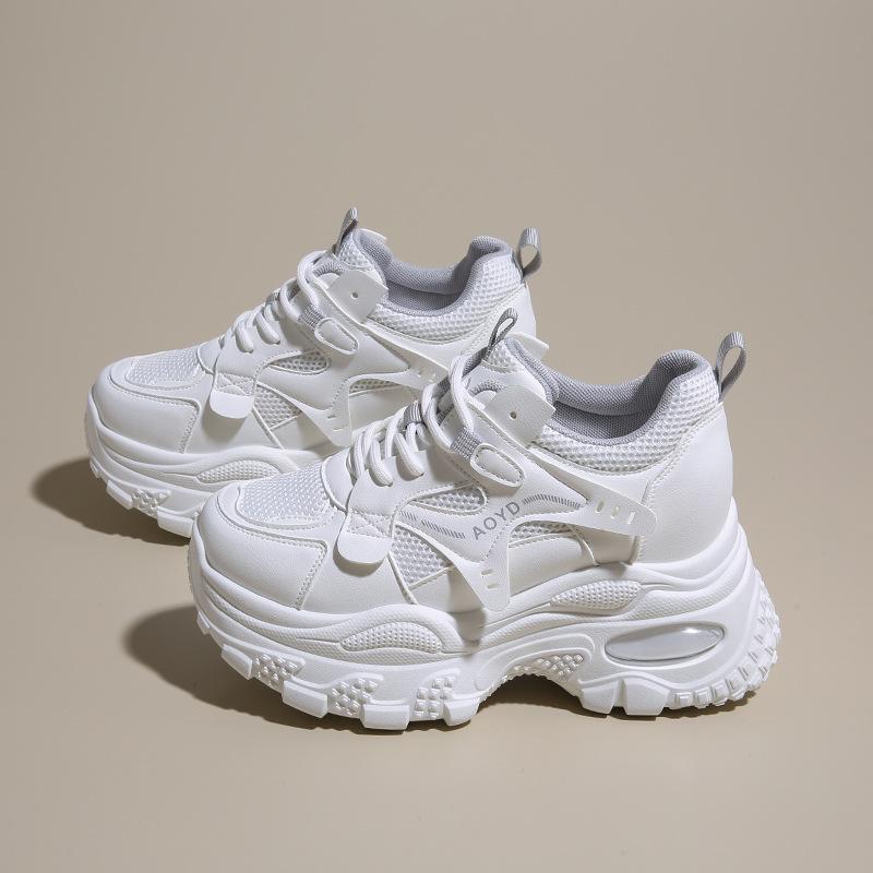 

Women s shoes 2025 new autumn mesh air cushion casual breathable dad shoes women s heightened thick-soled small sports shoes 40 белый