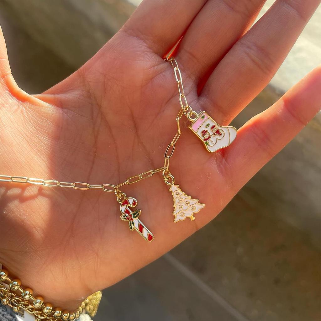 Christmas Necklace Hot-selling Fashion Dripping Oil Snowflake Bell Christmas Tree Pendant Simple Versatile Item